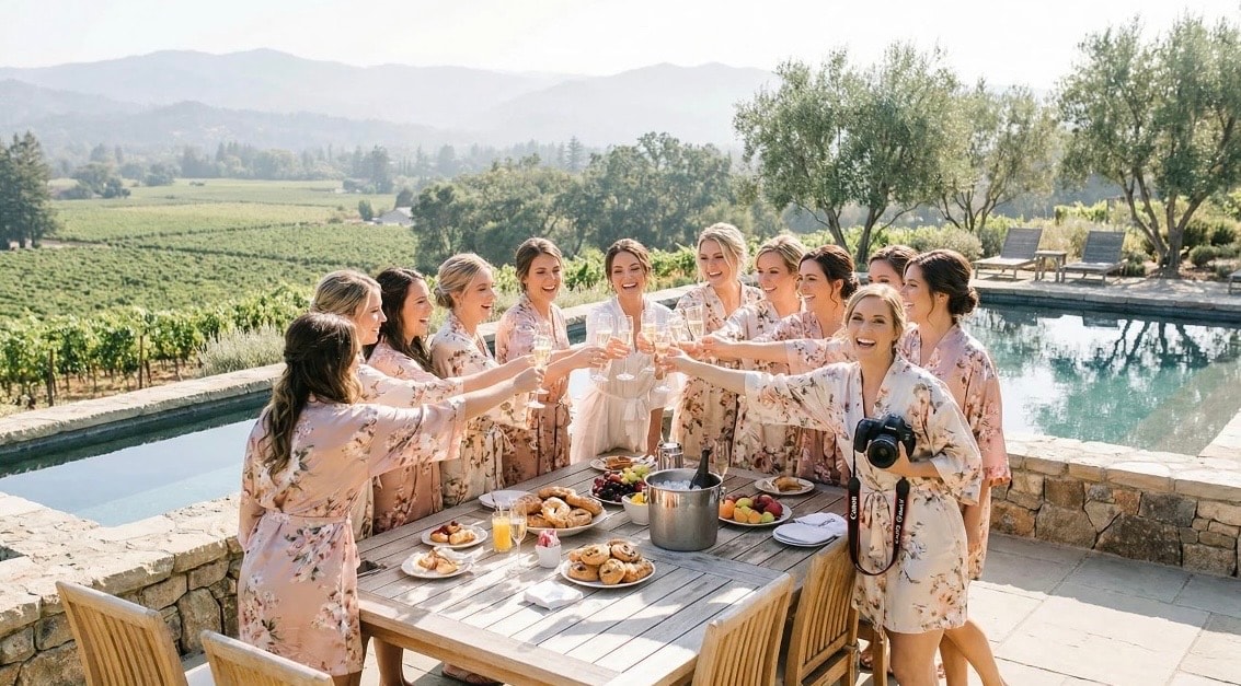 Bridal party celebrating together