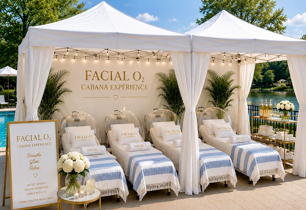 Face O2 luxury tent exterior setup